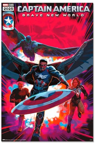 Grupo Erik Poster Marvel Captain America Brave New World Comic Kunstdruck - Deko Wohnzimmer oder Deko Schlafzimmer - Deko Zimmer - Größe 61 x 91 - Offizieller Marvel Fanartikel
