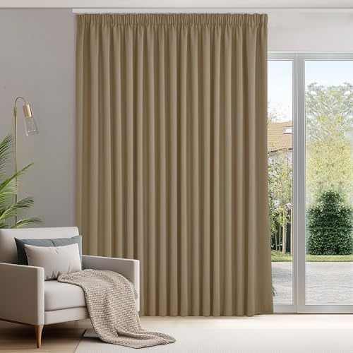 Deconovo Verdunkelungsvorhang Kräuselband Blickdicht Hitzeschutz Taupe | 1er Set, H 175 x B 300 cm, Wohnzimmer Vorhang, Curtains for Bedroom, für gegen Hitze, Sichtschutz, UV-schutz, Übergardinen