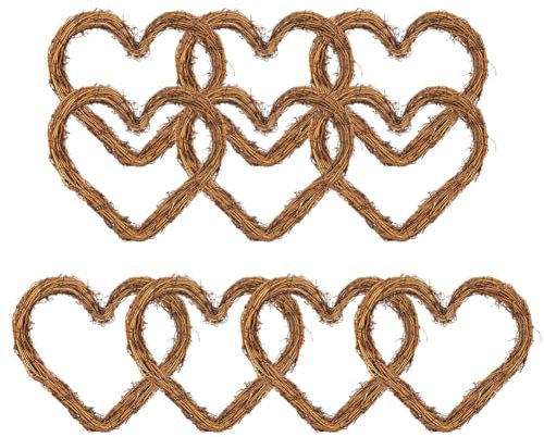 JOYWU 10 Pcs Heart Wooden Wreath Rings,15cm DIY Heart Shape Grapevine Wreath Frames,Mini Natural Twig Rattan Love Shaped Hanging Wreaths,Small Christmas Wreaths Crafts,Valentine’s Day Weddings Decor