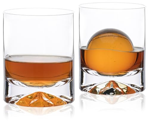Wlasss Whiskygläser, 340 ml, mundgeblasene Cocktailgläser, altmodisches Glas, 2er-Set für Bourbon, Scotch und Saft, Lowball Rocks Gläser mit entworfenem Boden, einzigartige Geschenke zum Muttertag