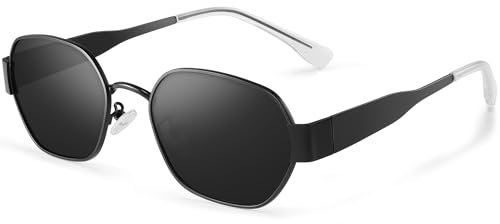 wrimen-Retro-Sonnenbrille Damen-Herren-polarisiert-Klassisch-Trendy Metallrahmen-70er-Vintage-sport-Hippie-Brille-UV400 Schutz-Mode Brillen-für Party Reise Fotoshooting Festival Schwarz Rahmen Schwarz