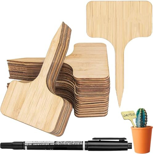 40PCS Bamboo Plant Labels 1PCS Marker Pen,Plant Labels for Outdoor Plants,Plant Markers & Labels,Plant Tags are Used for Garden Potted Seed Vegetables Herb and Flower Outdoor