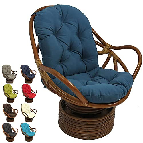 Solider Drehstuhl mit ultraweichem Polster für Garten, dick, waschbar, Terrassenmöbel, Rattan-Klappstuhl, Matte, marineblau, Outdoor-Liege