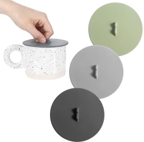 3 Pcs Silicone Cup Cover Colored Universal Cup Lids Reusable Mug Cover Dust-proof Airtight Seal Lids for Mugs Tea Drink Cups Festival Gifts 3.94 × 3.94 × 0.12 Inch Green Black Gray
