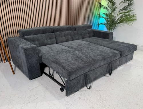 Corner Sofa Bed with Storage, Grey Fabric, Left and Right Hand Facing Chaise, Modern Living Room Furniture
