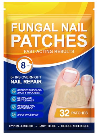 Toenail Fungus Treatment Extra Strength - 32 Pcs Fungal Nail Patches, Strengthens Brittle Nails, 8-Hrs Overnight Nail Repair, Safe for Sensitive Skin, Easy to Apply