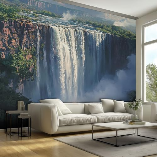 Fototapete Vlies Tapete Wasserfall 3D Effekt Natur Fototapeten Vliestapete Tapeten Moderne Wandtapete, Wohnzimmer, TV Hintergrund Wandtapete Poster Bilder Wand Deko, 350 x 256cm (B×H) kiQ122