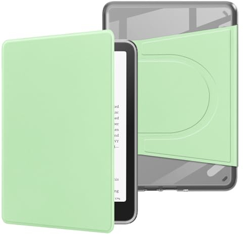 Coque pour Kindle 2024/2022, 360 Degrés 6 Etui Protection Liseuse 11. Generation, Magnétique Amovible Étui, Support Réglable Case, Transparent avec Mise en Veille/Réveil Pochette Housse, Vert