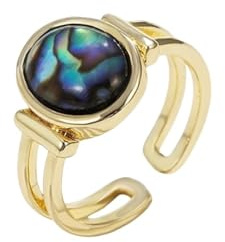 Wycian Frauen Ring mit Gravur Goldene Ringe Boho Legierung Kein Edelstein Ovale Abalone-Muschel Größe Einstellbar für Mutter Geburtstag
