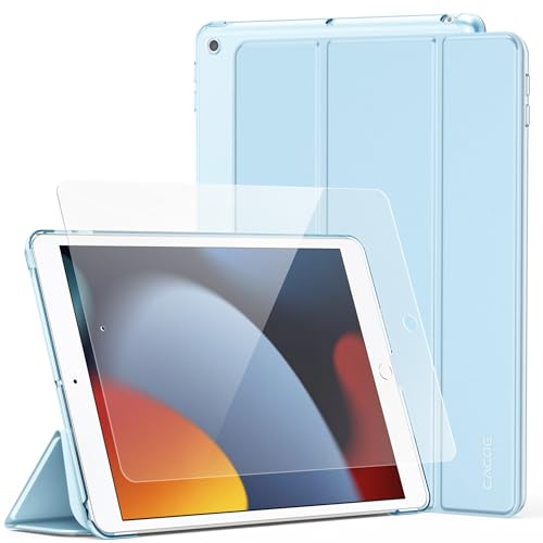 CACOE Case for iPad 9th/8th/7th Generation with Screen Protector 10.2 inch | (2021/2020/2019) - Full Protective Tablet Cover for iPad 7/8/9 Gen, Light Blue