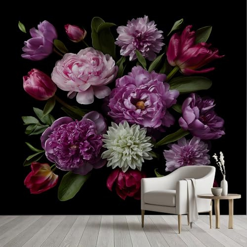 YGcegcia Papier Peint Motif Floral Chrysanthème Pivoine Papier Peint Feuillage Botanique Tropical Doré Vert Poster Panoramique Décoration Murale pour Salon Chambre Chambre D'Enfant 200x150 cm