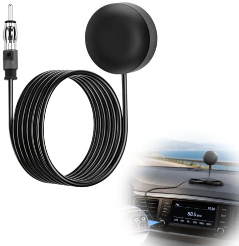 Auto Antenne FM Universal Scheibenantenne Autoradio mit DIN Stecker und 3M Verlängerungskabel, Selbstklebende KFZ Antenne für Windschutzscheibe, Kompakte Radio Antenne Auto für PKW LKW SUV
