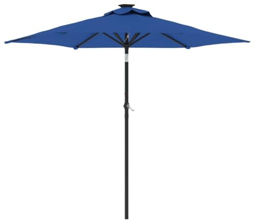 Parasol de Jardin Bleu azuré avec mât en Acier 225x225x212 cm, Protection Solaire et Pluie, système à manivelle, Inclinaison Ajustable, idéal pour terrasse et Espace extérieur ombragé