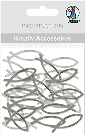 Ursus 56410028 - Kreativ Accessoires Mini Pack, Fische 1, silber, aus verschieden hochwetigen Materialien mit Veredelung, selbstklebend, ideal zum Dekorieren von Karten, Bilderrahmen und Geschenkboxen