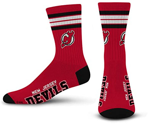 For Bare Feet Herren NHL 4 Stripe Deuce Crew Socken, Herren, New Jersey Devils, 10-13