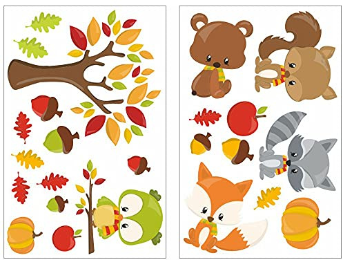Samunshi® 24x Wandtattoo Herbst Tiere Set Wandbilder Kinderzimmer Deko Junge Wandtattoo Kinderzimmer Mädchen Wandsticker Kinderzimmer 2x 16x26cm