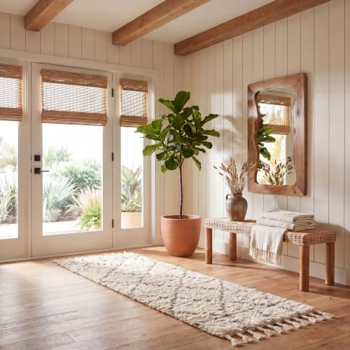 SAFAVIEH Boho Teppich für Wohnzimmer, Esszimmer, Schlafzimmer - Casablanca Collection, Kurzer Flor, Elfenbein und Hellgrau, 69 X 244 cm