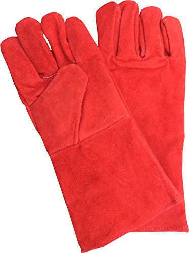 Guantes de soldadura de 390 mm de largo, guanteletes soldadores, guantes para chimeneas con leña, guantes de trabajo resistentes al calor, para alta temperatura de la estufa, barbacoa