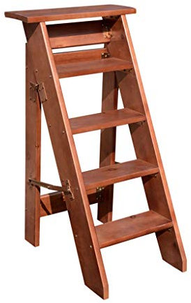 Klappstufen Klapptritt Klappleiter Holz Trittleiter 5 Stufen schmal Tritthocker Leicht Faltbar Vintage Sicherheit und Rutschfest Haushaltsleiter- 300 lb Kapazität (braun)