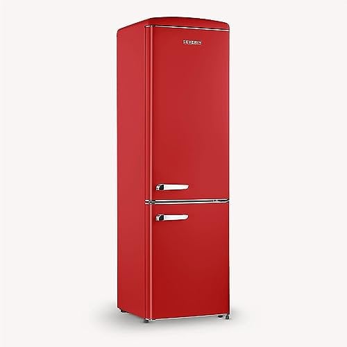 SEVERIN Retro - Kühl-/ Gefrierkombination, platzsparendes Raumwunder, 4 x höhenverstellbare Abstellflächen und eine große Veggiebox, 224 L Nutzinhalt, rot, RKG 8920