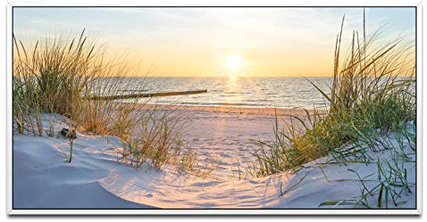Sonnenuntergang an der Ostsee ca. 130x70cm Wandbild inklusive Schattenfugenrahmen weiss - Panorama Leinwand Bild XXL Format Wandbilder Wohnzimmer Wohnung Deko Kunstdrucke