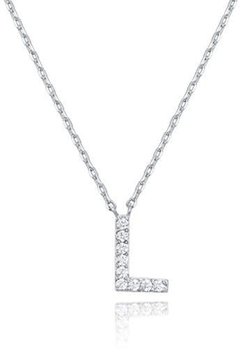PAVOI 14K Weißgold plattierter Zirkonia Initial Halskette | Buchstabenketten für Damen | L Initiale