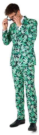 Suitmeister Lustiger Anzug für Herren - Cannabis Weed Print Outfit - Tailliert Party Kostüme - Grün