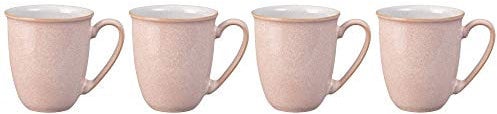 Denby - Elements Sorbet Pink Coffee Mug Set of 4 - 330ml Stoneware Ceramic Tea Mug Set For Home & Office - Dishwasher Safe, Microwave Safe - Pale Pink, White - Chip Resistant