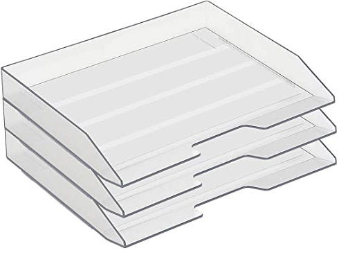 Acrimet Stackable Letter Tray 3 Tier Side Load, Plastic, Desktop File Organizer (Clear Crystal Color)