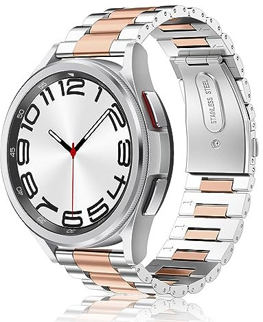 FINTIE Strap Compatible with Samsung Galaxy Watch 42mm /Active2/Active/Gear Sport/Gear S2 Classic Smartwatch - Quick Release Stainless Steel Metal Straps Replacement Wrist Bands, Silver+Rose Gold