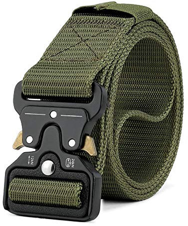 MOZETO Taktischer Gürtel, Unisex Militär Gürtel mit Schnellspanner Metallschnalle, Nylon Gürtel für Outdoor, Arbeit, Militär, Freizeit, Jagen - Gift Packaging,Armee Grün,S-115cm