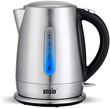 ANSIO Bouilloire electrique, 2200W, 1.7L Bouilloire - Bouilloire inox, Arrêt Automatique - Protection Anti-ébullition à Sec- Filtre Amovible
