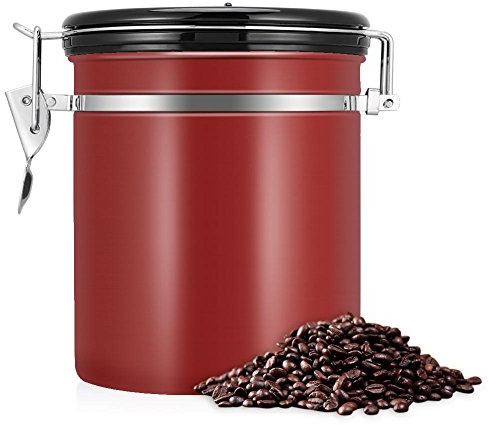 1 , 5 Liter Vakuum Kaffeedose Edelstahl Aromaverschluss Kaffee Luftdichte Kaffeebohnen Kanister für die Aufbewahrung in der Küche(rot)