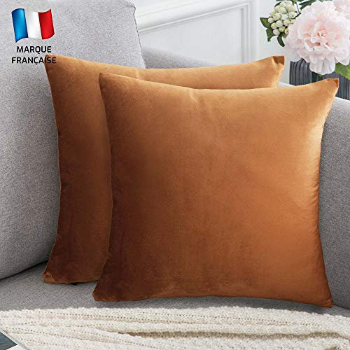 Douceur De Plumes 2er Set Rost Samt Kissenbezug 40x40 cm Einfacher, weicher und moderner rechteckiger Kissenbezug, Kastanienbraune Dekoration Skandinavisches Wohnzimmer Sofa (2 Rost)