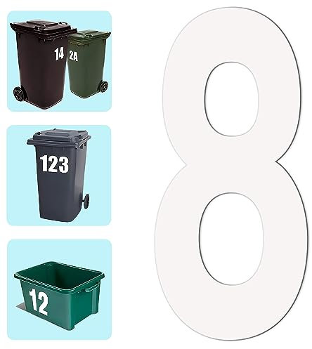 Número 8 adhesivo grande para cubo de basura con números blancos.