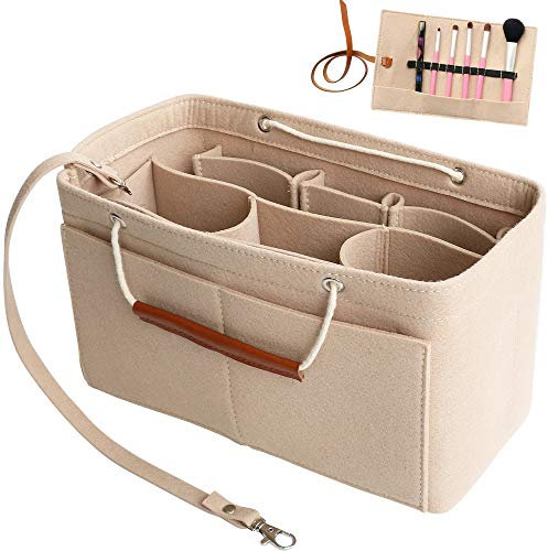 Yoillione Damen Taschenorganizer XL Innentaschen für Handtaschen Einsatz, Tasche in der Tasche Organizer Filz Handtaschen Organizer Large, Beige Bag Organizer