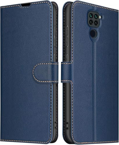 ELESNOW Cover per Xiaomi Redmi Note 9, Flip Wallet Case Custodia in Pelle PU Premium, Slot per Schede, con Magnetica a Scatto per Xiaomi Redmi Note 9 (Blu)