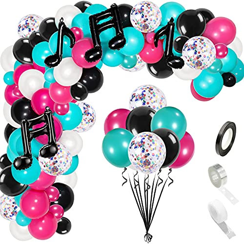 Überraschungsmusik Thema Party Ballonbogen Girlande - Rose Rot Türkis Blau Schwarz Konfetti Latexballon Konzertnotiz Luftballons für Musical Disco Notes Thema Geburtstag Graduierung Dekor