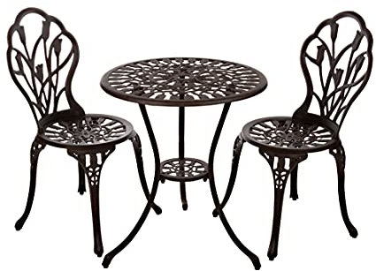 Birendy Tisch Set 152405C1551 stabiles Gartenmöbel Set Balkonset Bistroset Aluminium Guss (Antik Bronze)