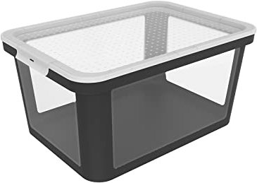 Rotho Albris Aufbewahrungsbox 45l mit Deckel, Kunststoff (PP recycelt), transparent/schwarz, 45l (57.0 x 39.2 x 27.0 cm), Nicht zutreffend