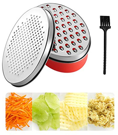 Stainless Steel Box Grater with Storage Container, 2-in-1 Coarse and Fine Grater Plates, for Vegetables, Cheese, Chocolate and Ginger (Red)