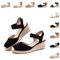 Hitmars Sandalias Mujer Verano Plataforma Alpargatas Cuñas Esparto Cerradas Planas Zapatos Tacón Medio Fiesta Tiras Vestir Punta Moda Negro 36 EU