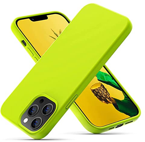 OitiYaa Liquid Silicone Case Compatible with iPhone 13 Pro Case,Full Body Protection,Ultra Slim Shockproof Phone Case with Soft Anti-Scratch Microfiber Lining,6.1 inch,Fluorescent Yellow