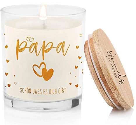 Himmelsflüsterer - Duftkerze im Glas - Papa Geschenk | Mittelgroß | weiß | Vanille Duft | Handgemacht | 100% Sojawachs | 200 g Wachs | 50h lange Brenndauer | Vatertagsgeschenk