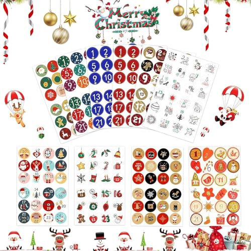 Adventskalender Zahlen Aufkleber,10 x 24 STK,Adventskalender Aufkleber Set Zahlen 1-24,Runde Adventskalender Sticker Etiketten selbstklebend,Geschenkaufkleber,Weihnachten Adventskalender Aufkleber