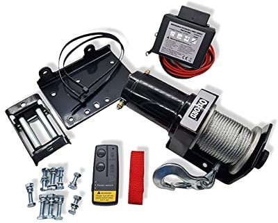 Verricello Elettrico con Telecomando Senza Fili con cavo in acciaio 15 mt Verricello Elettrico 12V con capacità di Carico 3000LB Argano paranco per furgoni auto barche
