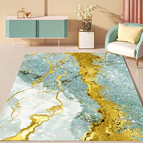 Rururug Kurzflor Teppiche, Mint Green, Gold Yellow Abstract,Mint Green, Rectangular 160 x 230 cm,Wohnzimmer, Schlafzimmer, Esszimmer, Arbeitszimmer
