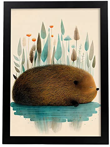 Nacnic Biber Poster im Präzisionsstil. Illustrationen süßer schlafender Tiere in warmen Farben für Kinderzimmer. Innenarchitektur und Dekoration. A3.
