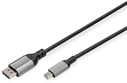 DIGITUS 8K/60Hz Câble adaptateur Displayport - DP vers mini DP - Displayport 1.4 - 4k/144Hz - 2 m - boîtier aluminium - Compatible avec moniteur, carte graphique gaming - Noir