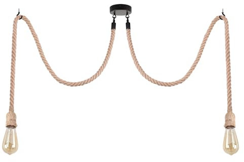 LEDSone Vintage Retro Industrial Hanging Hemp Rope Pendant Light Retro Ceiling Fitting with E27 Holder for Pub, Bar, Restaurants (2 Way Style II + Bulb)